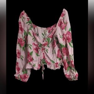 Band of Gypsies Pink Ruffled Tie Front Blouse
